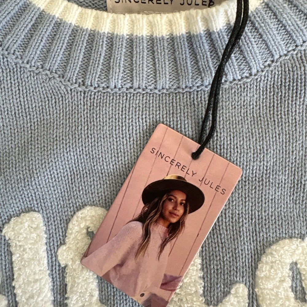 NWT Sincerely Jules Self Love Blue Sweater - Picture 6 of 7